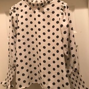 Chicwish mock neck , bell sleeve black white dotted blouse